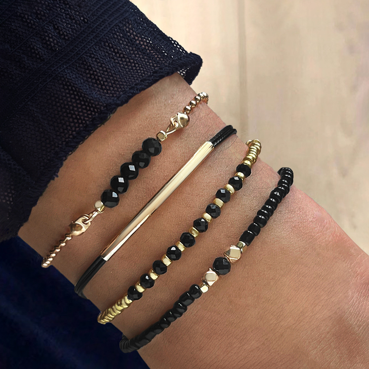 Black Tin Candle - Conjunto de pulsera de piedra de